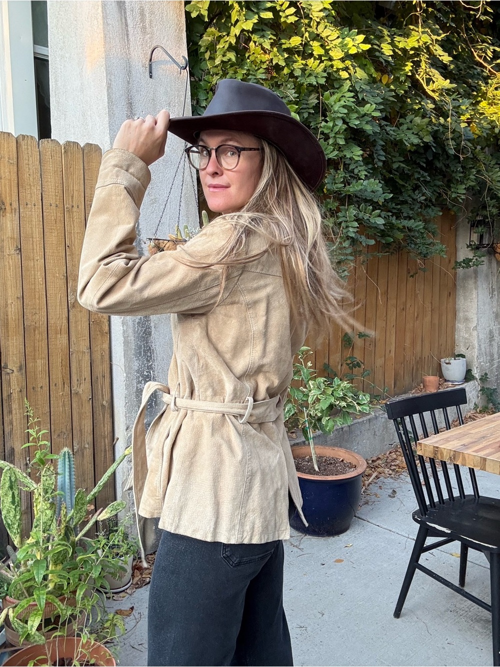 Vintage Western 90s Helium Tan Leather Belted Jacket
